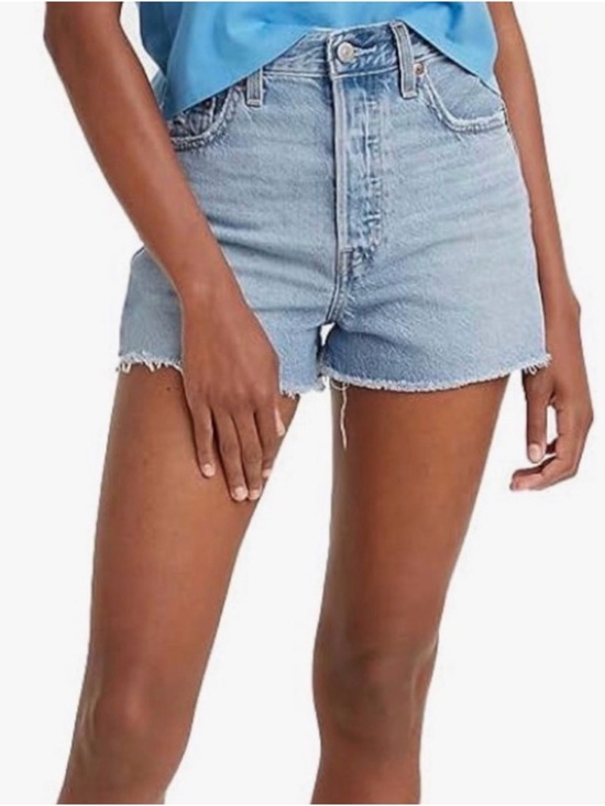 Levi's Pants - Levi's Women's Ribcage Shorts Light Blue Ripped Denim